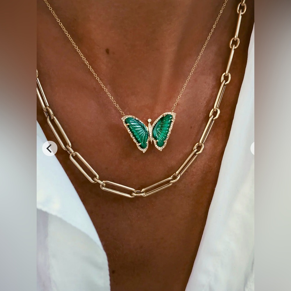 Luna Skye 14k Gold & Diamond Malachite baby butterfly necklace. - Picture 12 of 15
